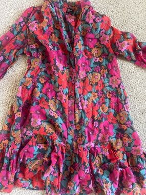 Vibrant Floral Button-Front Dress in Pink, Red & Teal